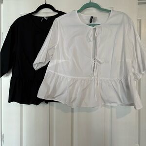 H&M black and white Tie-Front Peplum Top - both never worn.